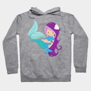 Cute Mermaid, Little Mermaid, Purple Hair, Dolphin Hoodie